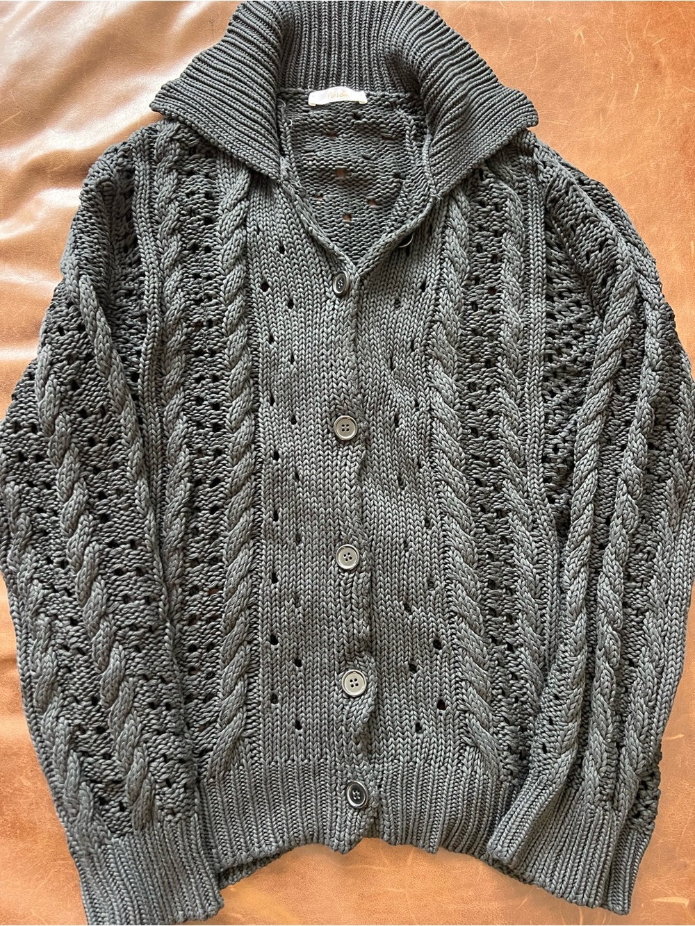 Unisex black Cable Knit Button-Front Cardigan Sweater by Pull Love